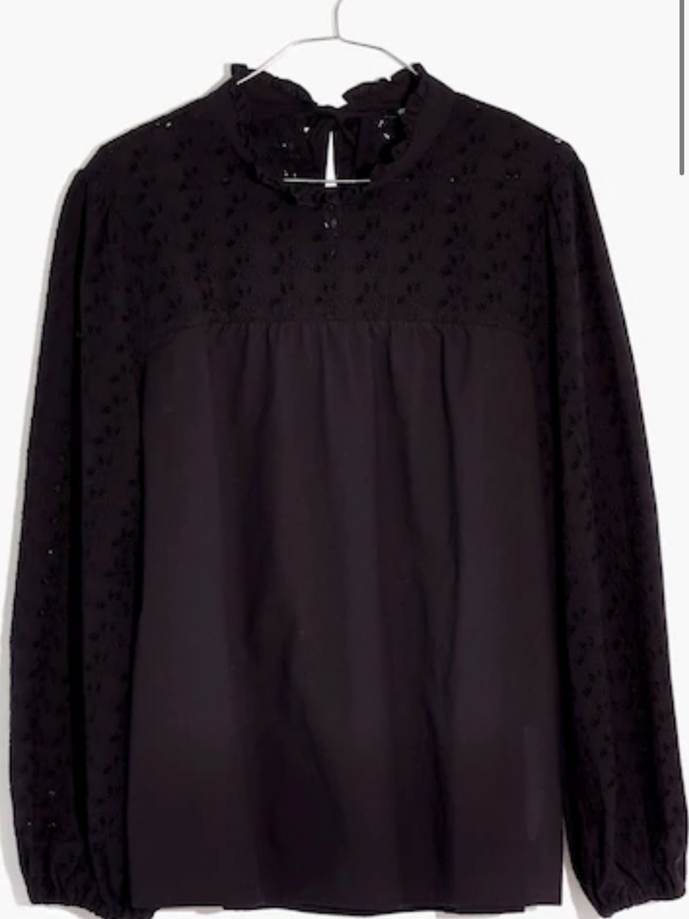 Madewell Pieced Eyelet Mockneck Ruffle Top | 100% Cotton
